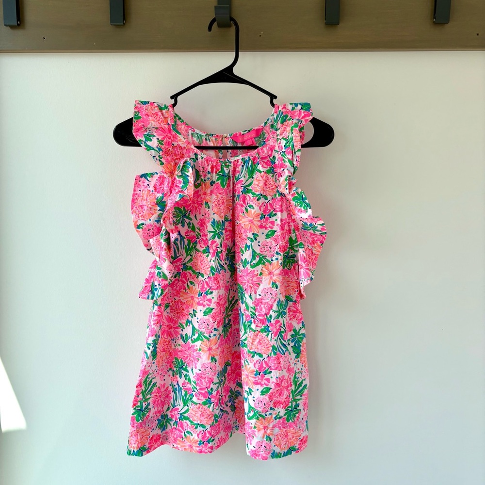Lilly Pulitzer Pink Floral Ruffle Sleeveless Blouse